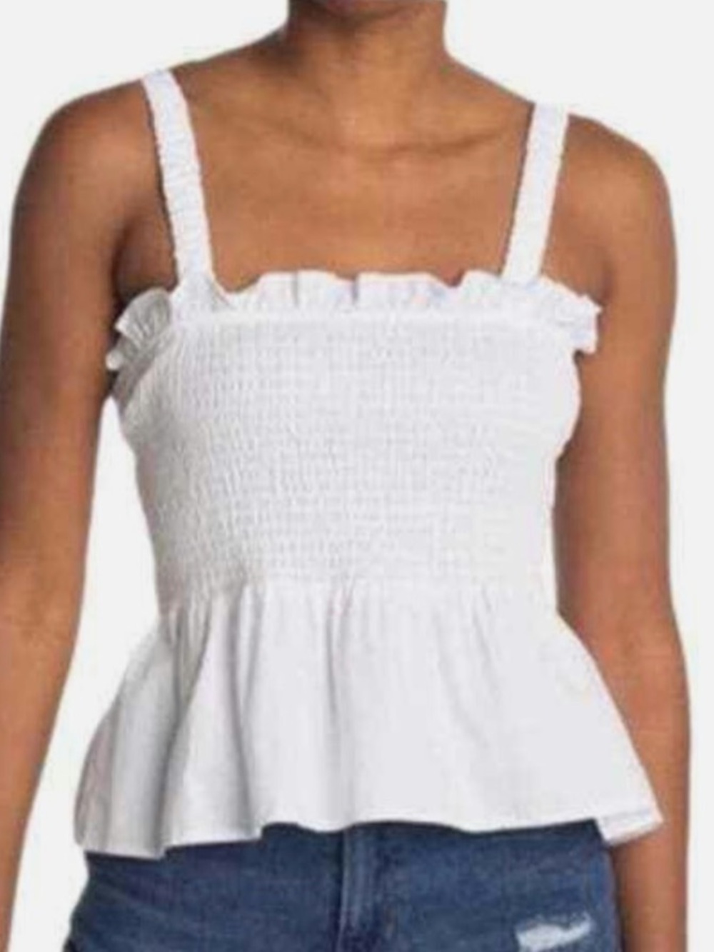 English Factory White Smocked Peplum Camisole